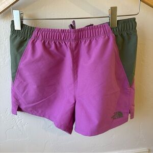 The North Face Girls Medium Magenta Active Shorts with Olive Panels Summer